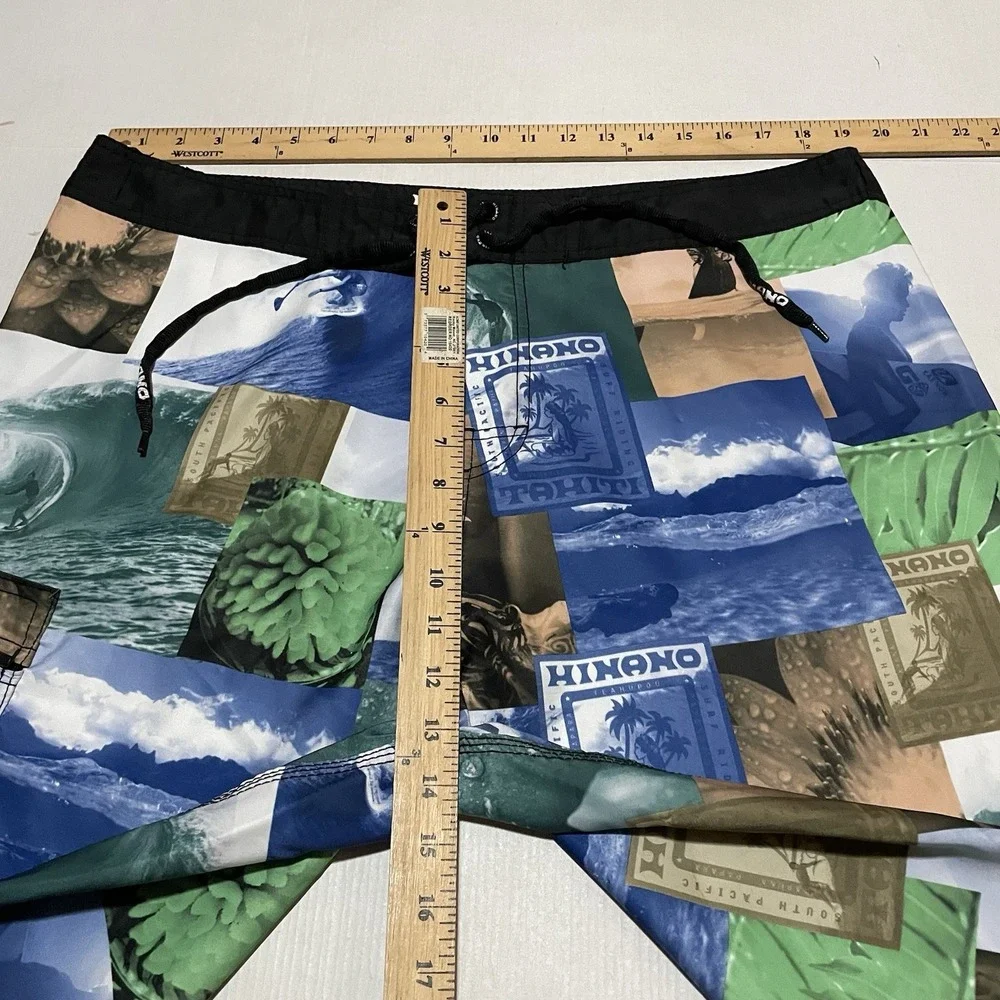 Hinano Tahiti Men's 38 X 11 Board Shorts Hawaiian Surf Swim Trunks Patchwork